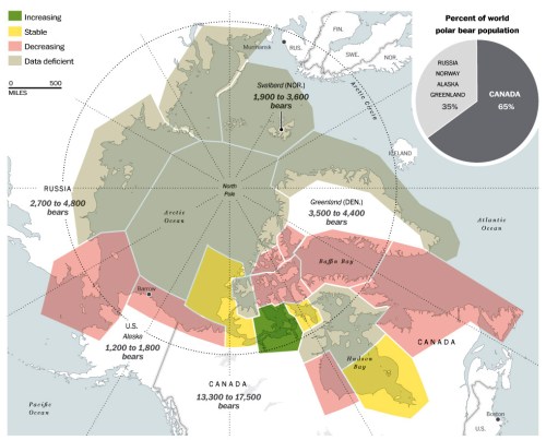Polar bear population and their trends. [Source: Polar Bear Specialist Group. Laris Karklis/The Washington Post. Published on December 23, 2012, 5:24 p.m.]