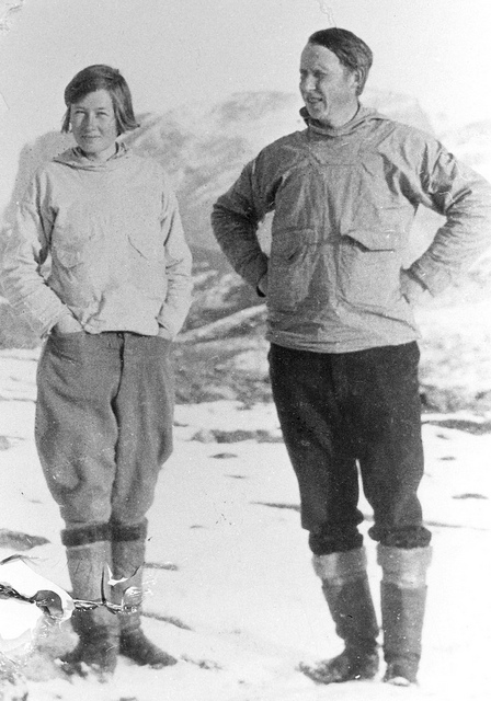 Frederica de Laguna with Therkel Mathiassen in 1929 near Upernavik, Greenland. [From Bryn Mawr College's Collections