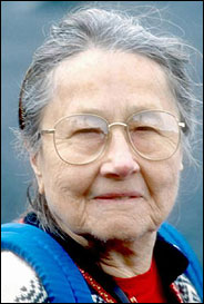 Fredericade Laguna in 1993 at age 87; she worked until age 98 [From New York Times, photo by Bill Roth, Anchorage Daily News]