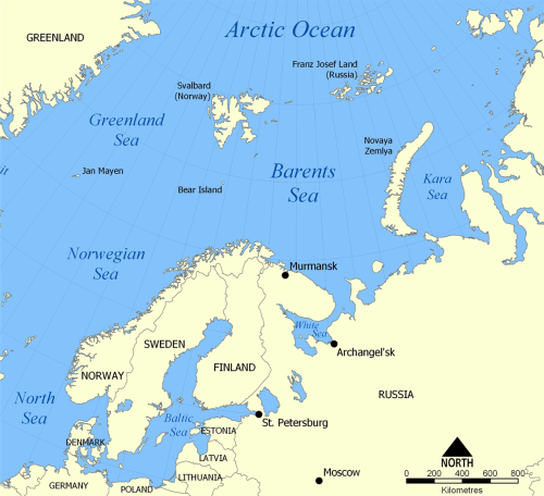 Location map of Barents Sea. [From WikiPedia.org]