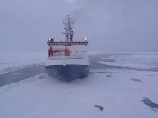 R/V Polarstern in Arctic ice 2008. [Credit: Alfred-Wegener-Institute,  Bremerhaven]