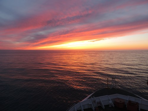 Sunset over the North Sea heading to north-east Greenland.
