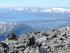 View to north from Tromsdalstinen with Barents Sea in the background and Tromso in the center