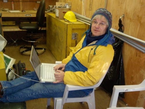 Working the Night shift aboard CCGS Henry Larsen in the CTD van in Aug.-2012. [Photo Credit: Renske Gelderloos]