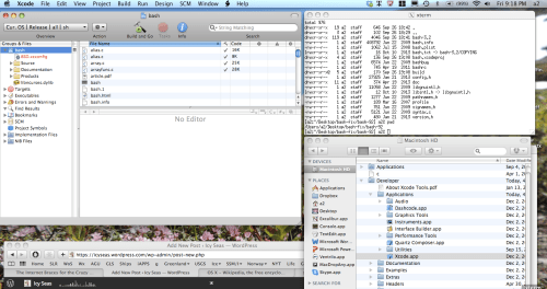 Screenshot of compiling patched bash.xcodeprof using XCode.app