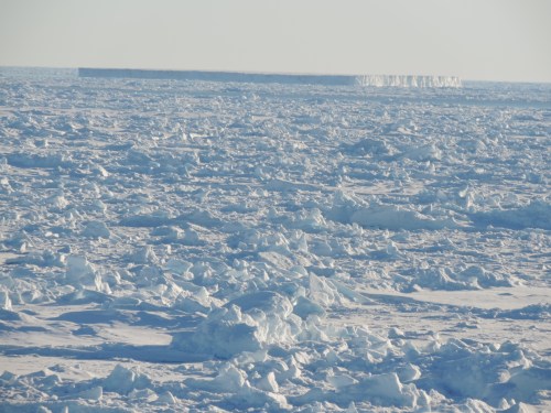 Tabular iceberg and sea ice cover near Isle de France 10 June 2014