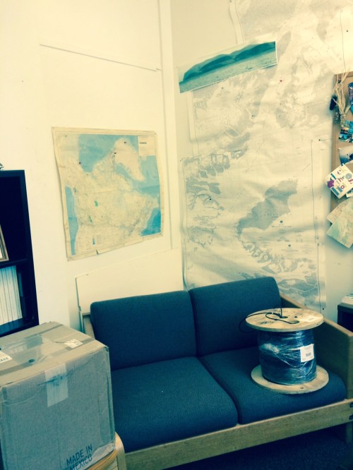 My littered office with 2 (of 10) drums of cable to connect ocean sensors through 300 m thick ice to Iridium satellite phone at the surface.