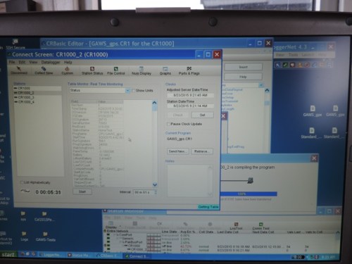 Screenshot of a successful RS-232 serial connection from ship to ocean weather station on Petermann Gletscher and ocean sensors deployed 810 m below the glacier’s ice surface with active real time data transmissions. This session uploaded new codes to the secondary data logger to activates its secondary back-up memory.