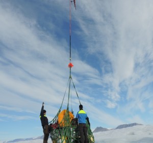 Helicopter transport of instruments via sling load. 