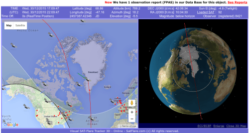 Screen shot of Iridium satellite orbits observed in real-time from http://www.satflare.com/track.asp?q=iridium