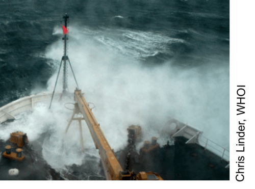 Icebreaker taking on waves on the stern during a fall storm in the Beaufort Sea in October 2004. [Photo Credit: Chris Linder, Woods Hole Oceanographic Institution]