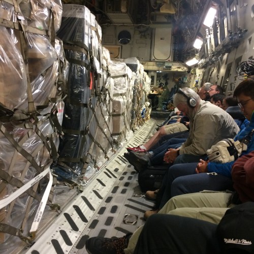 Flying to Thule Greenland with US Air force Air Mobility Command delivering cargo and people.